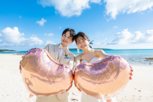 ハートのバルーンを持参されたおふたり